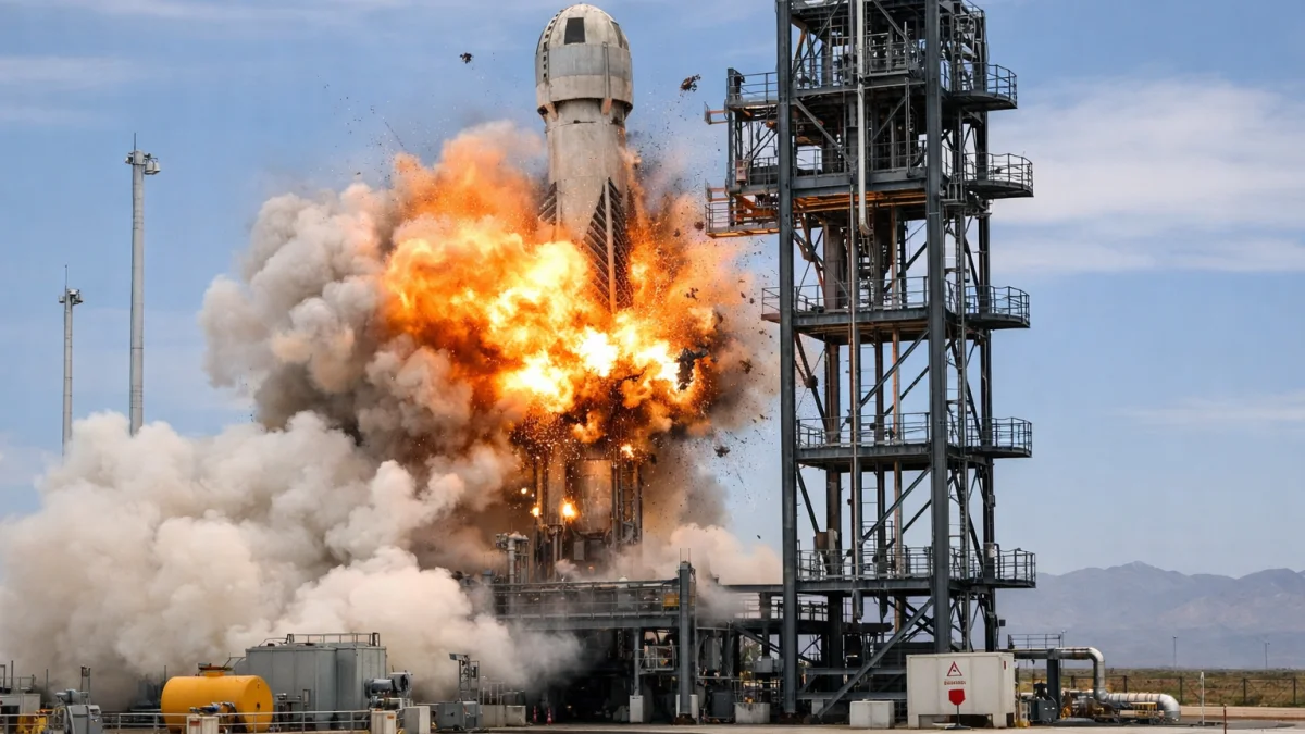 Blue Origin Rocket Explodes During Engine Test at Launch Pad