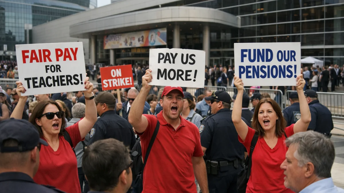 Protests Over Teacher Pay and Pensions Disrupt Events in Host City
