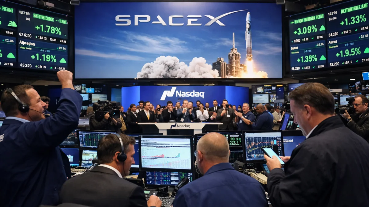 SpaceX Shares Surge in Historic Nasdaq Debut Valuing Firm at Over Two Trillion