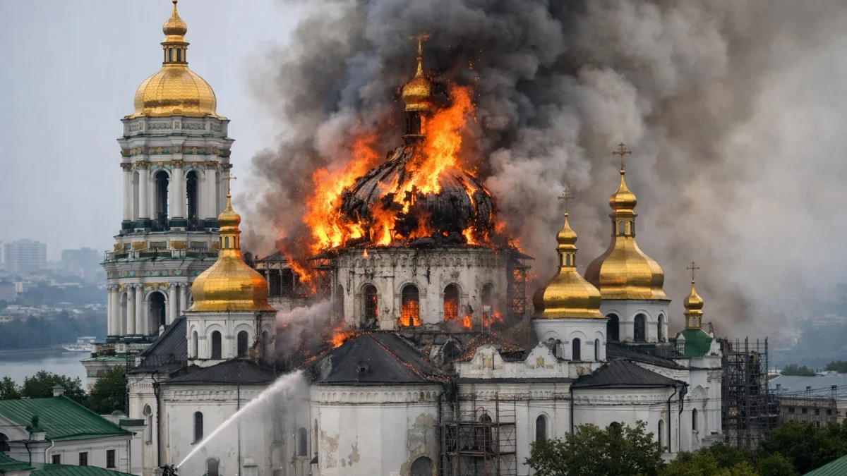 UNESCO World Heritage Site Damaged as Kyiv's Lavra Cathedral Burns