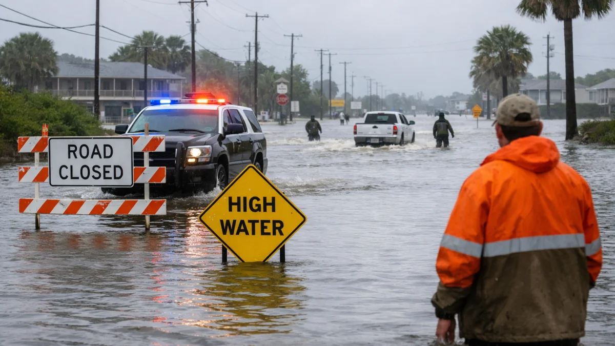 Floodwaters Disrupt Roads in Texas Gulf Coast Communities
