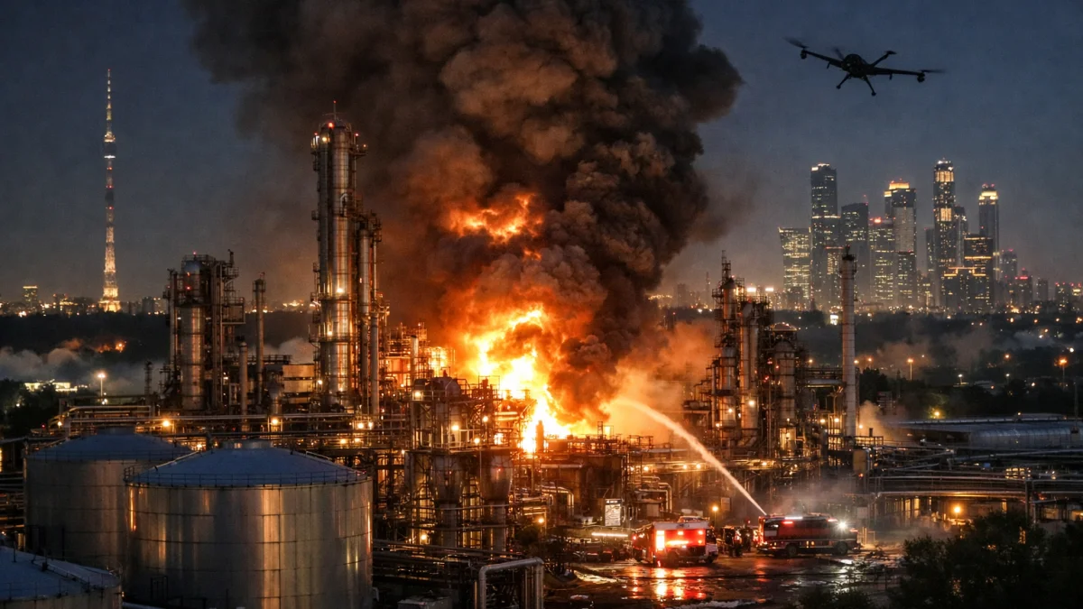 Ukrainian Drones Strike Moscow Oil Refinery Sparking Fires and Flight Halts