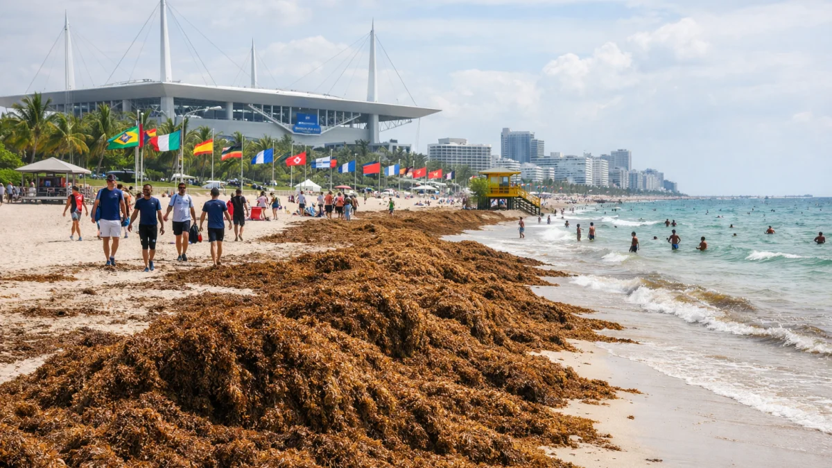 Sargassum Seaweed Blankets Miami Beaches During World Cup Events