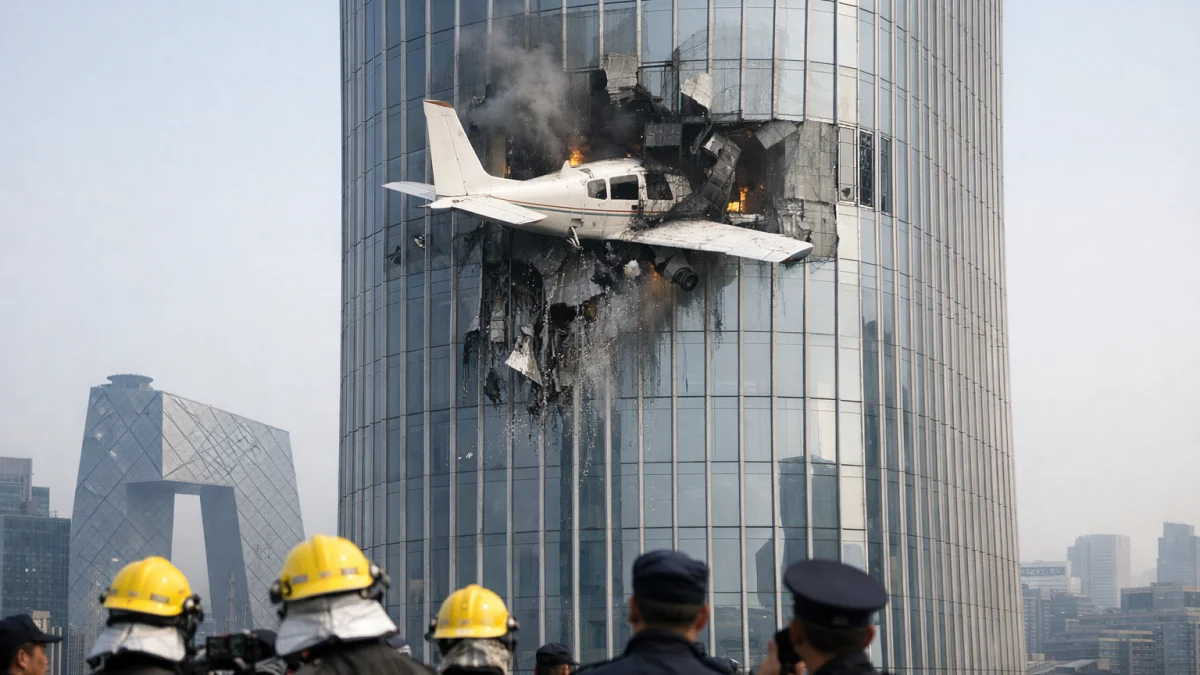 Small Aircraft Crashes Into Beijing's Tallest Skyscraper Causing Reported Damage