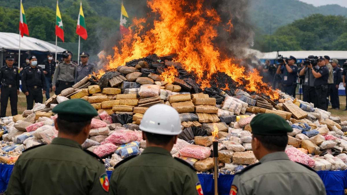 Myanmar Destroys Hundreds of Millions in Seized Narcotics in Public Burning