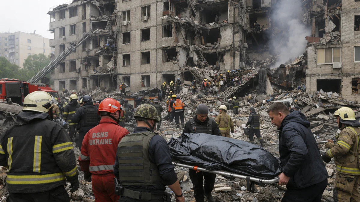 Russia Launches Massive Strike on Kyiv Killing at Least 20