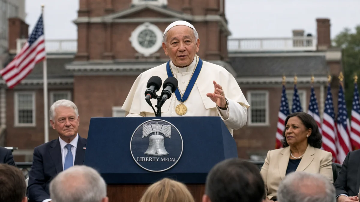 Pope Leo delivers Liberty Medal address on American founding ideals
