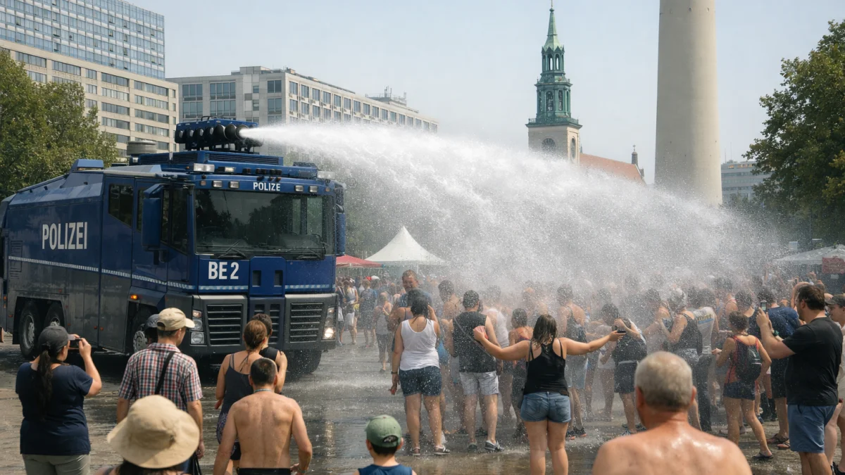 Berlin deploys water cannons to cool residents during heat emergency