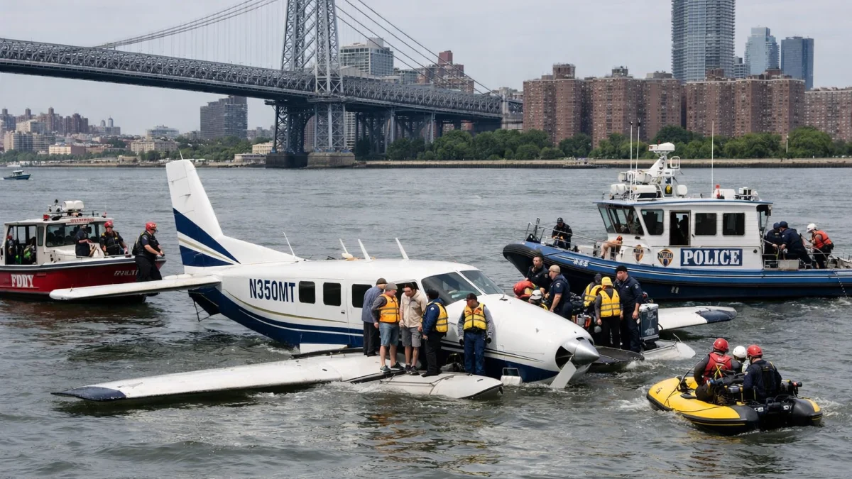 Seaplane Carrying Passengers Makes Hard Landing in New York East River
