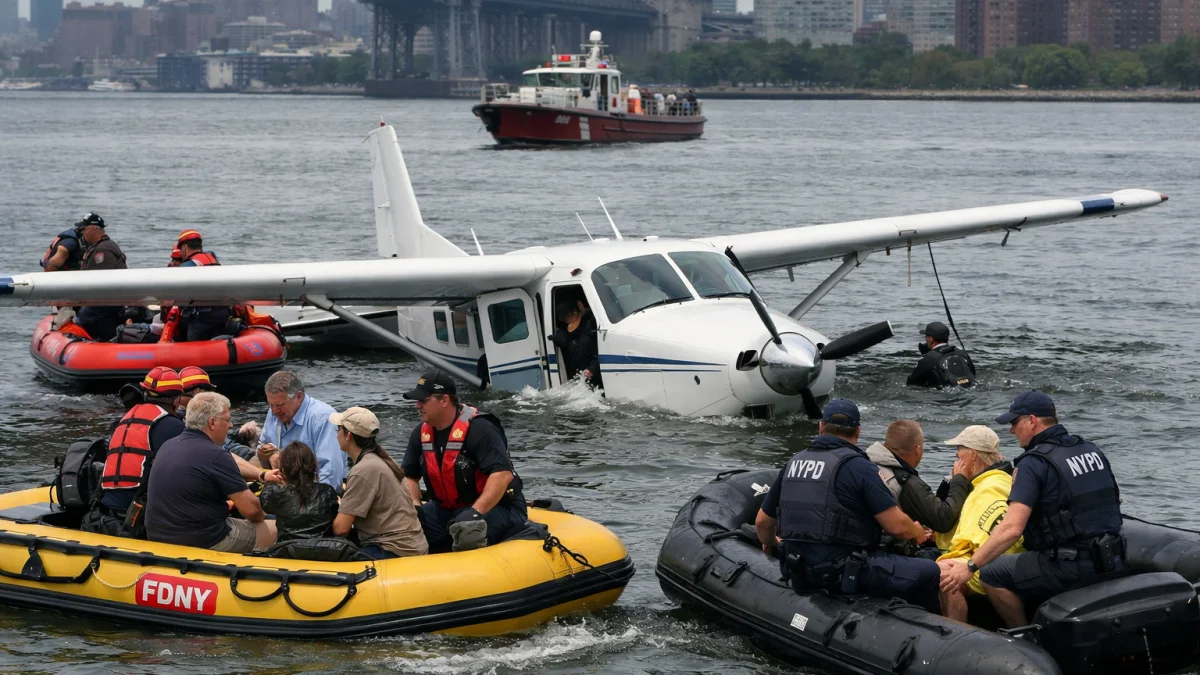 Seaplane Makes Hard Landing in New York East River with All Passengers Rescued