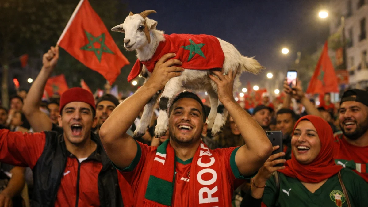 Morocco Fans Celebrate World Cup Victory with Symbolic Pet Goat