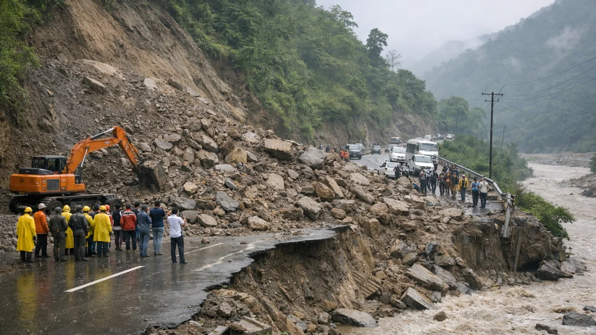 Heavy Rains Trigger Landslides and Disrupt Highways in India