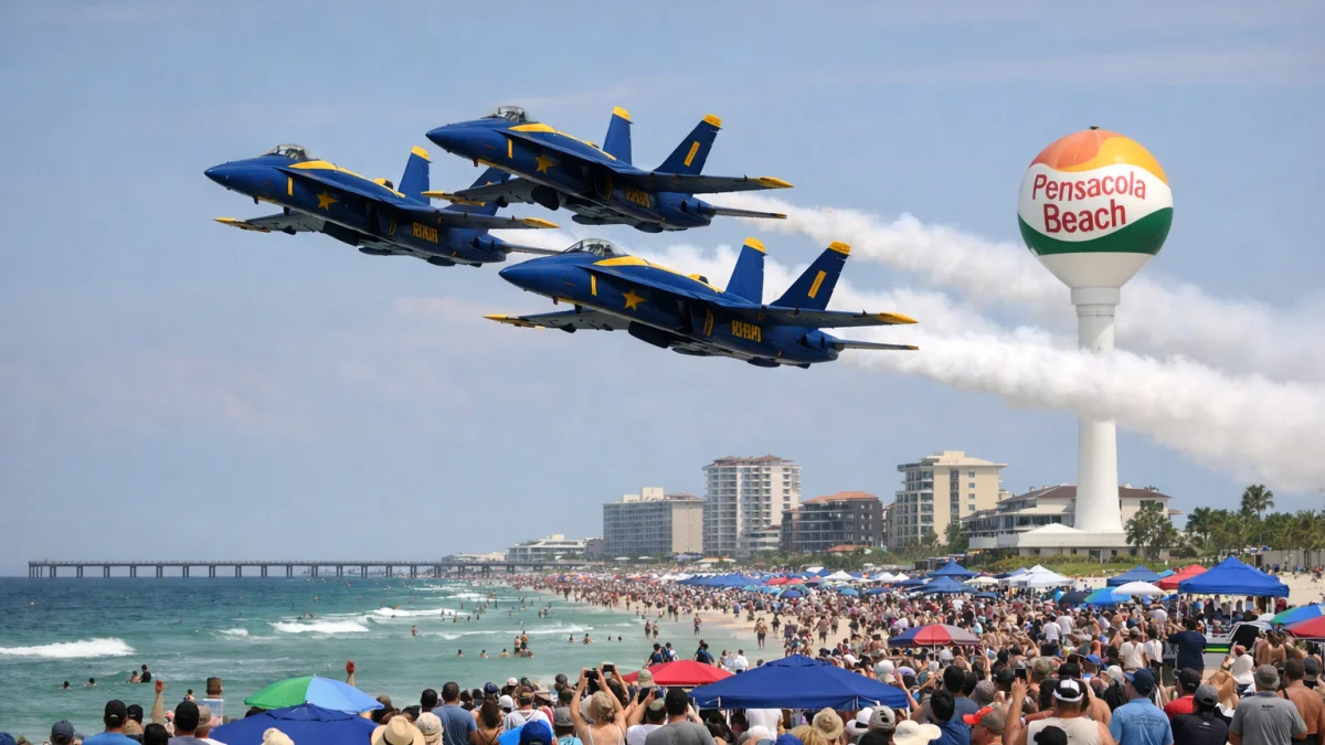 Blue Angels Perform Precision Maneuvers Over Pensacola Beach