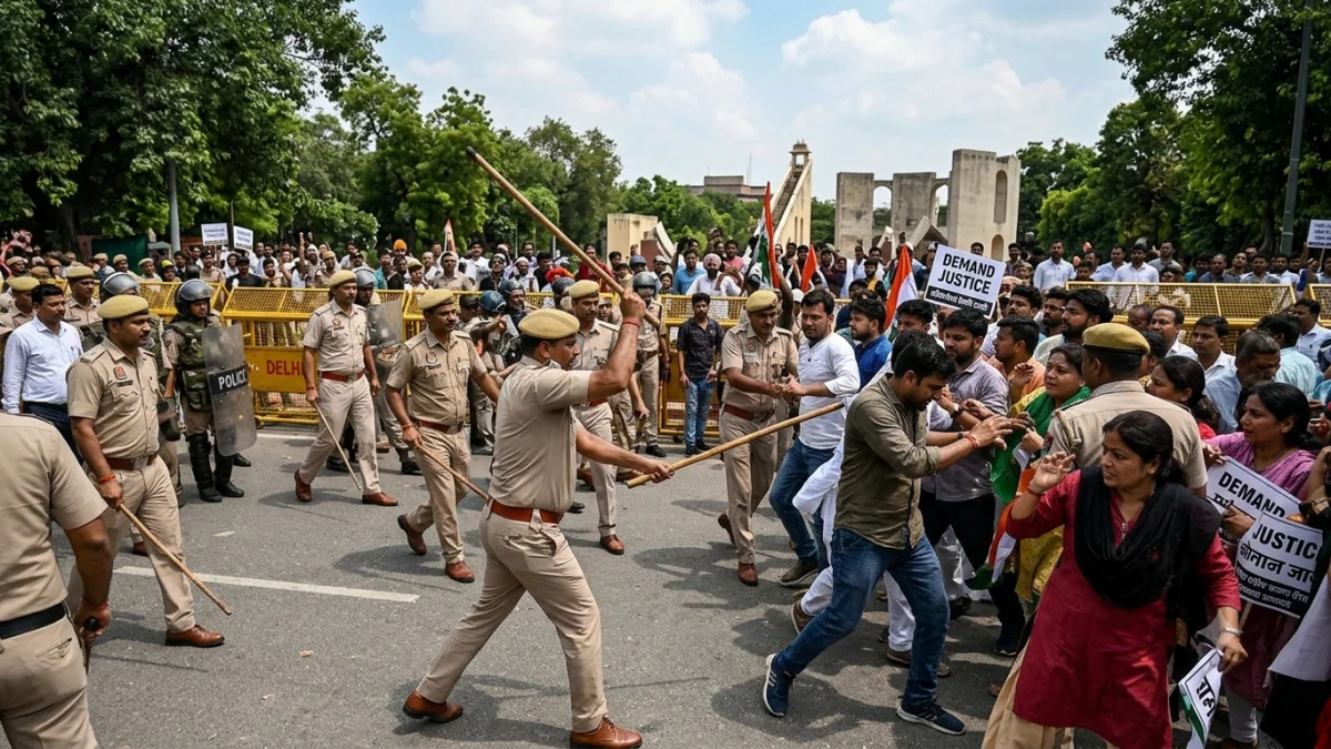 Lathi Charge Reported During Protests at Jantar Mantar in Delhi