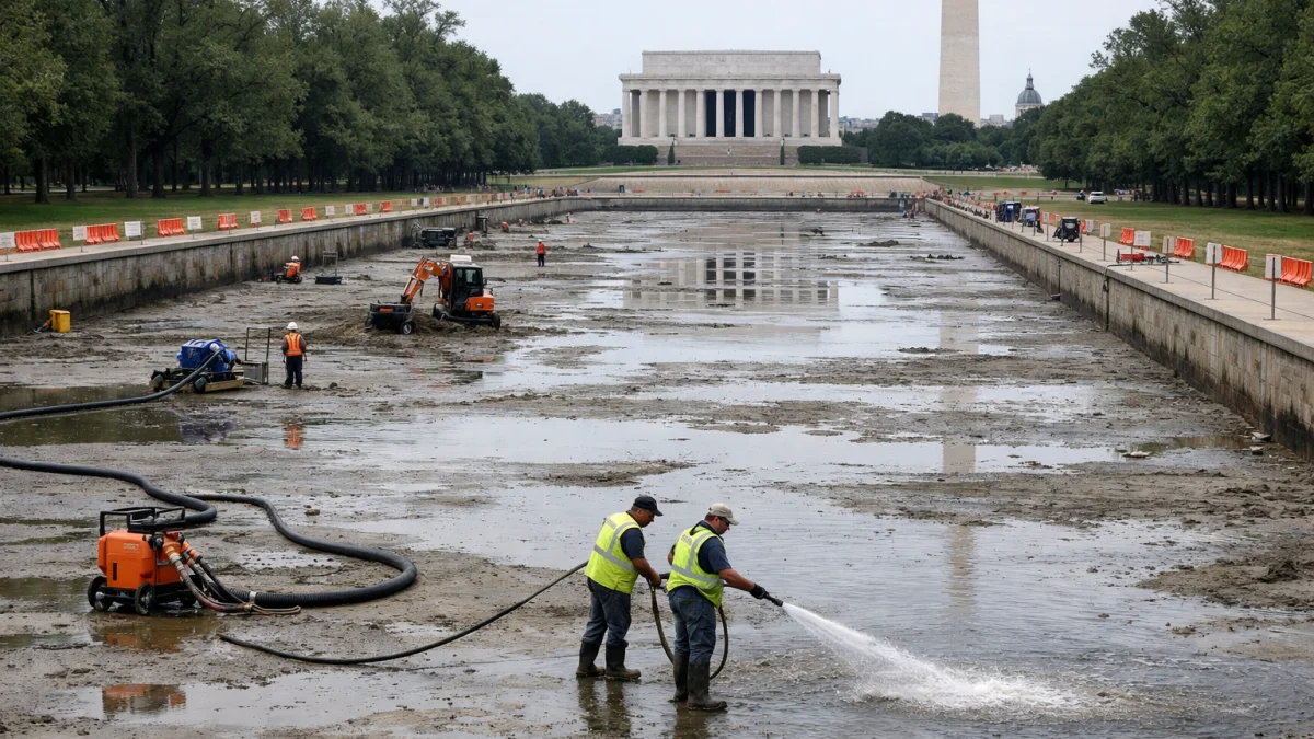Reflecting Pool Maintenance Drains Iconic Washington Feature