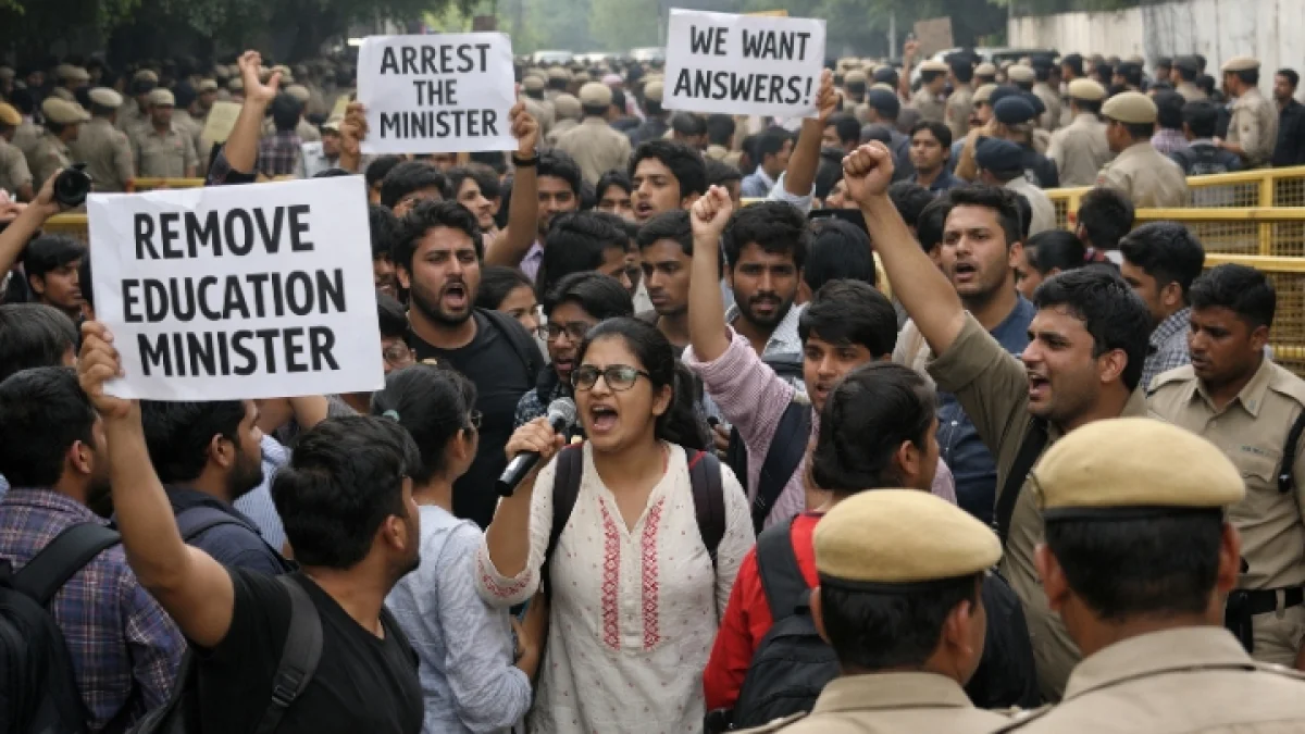 Delhi Students Protest Demanding Action on Education Minister