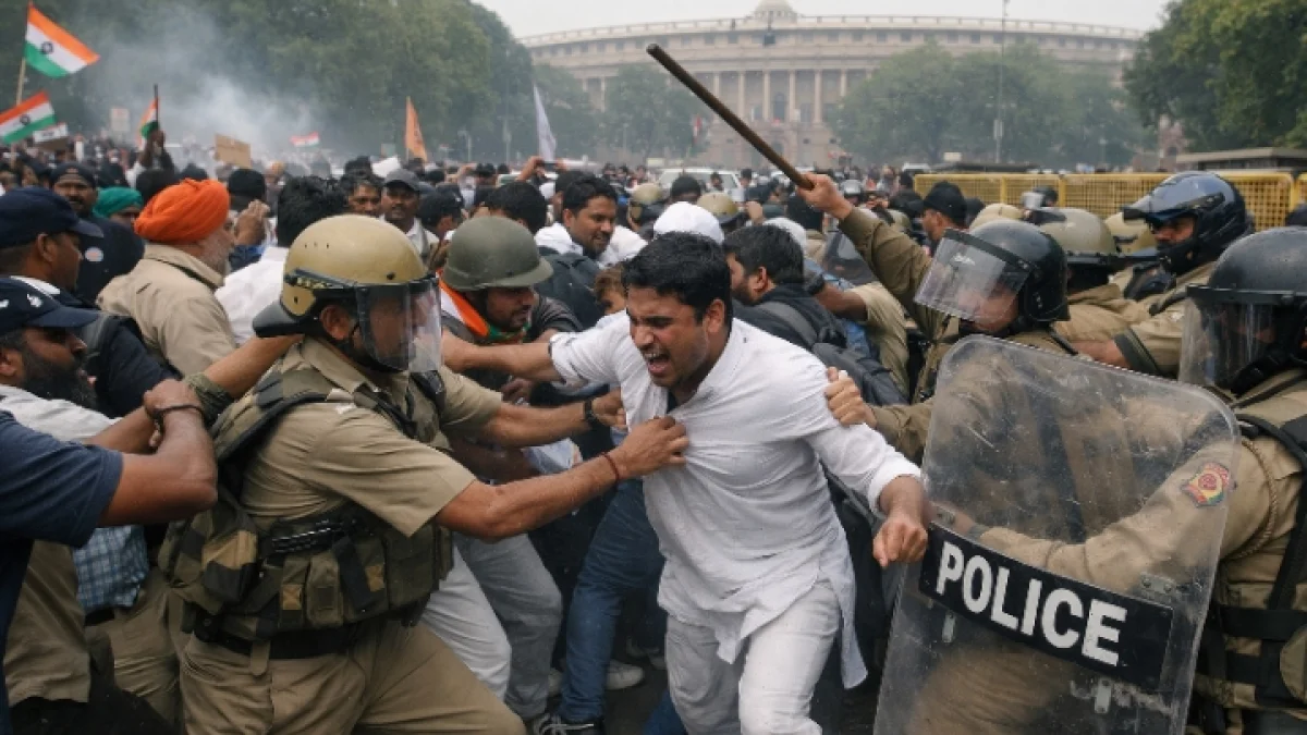 Protesters Clash With Police During March Near Indian Parliament