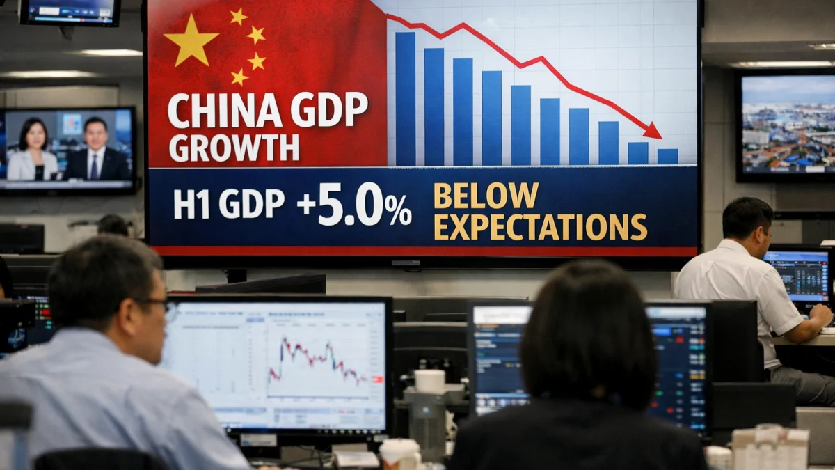 China Reports First-Half GDP Growth Missing Expectations