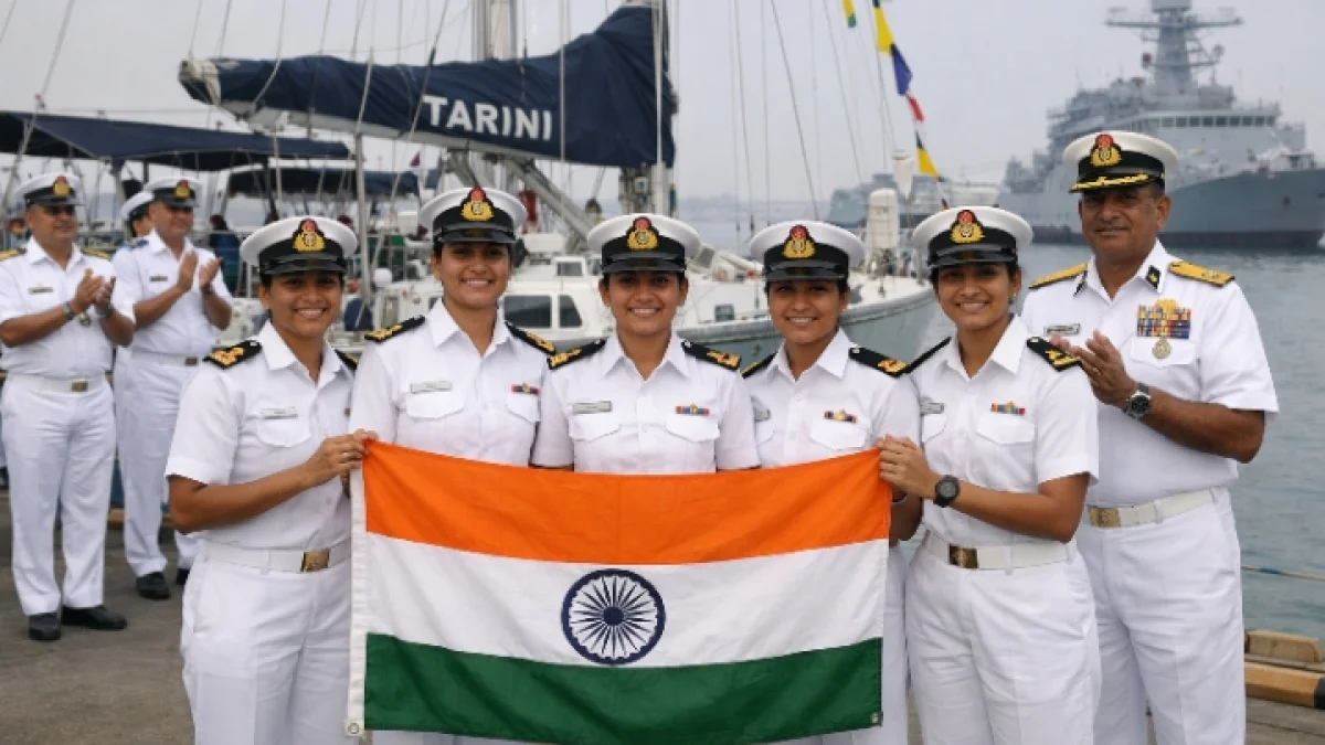 Indian Navy Flags In All Women Samudra Pradakshina Expedition