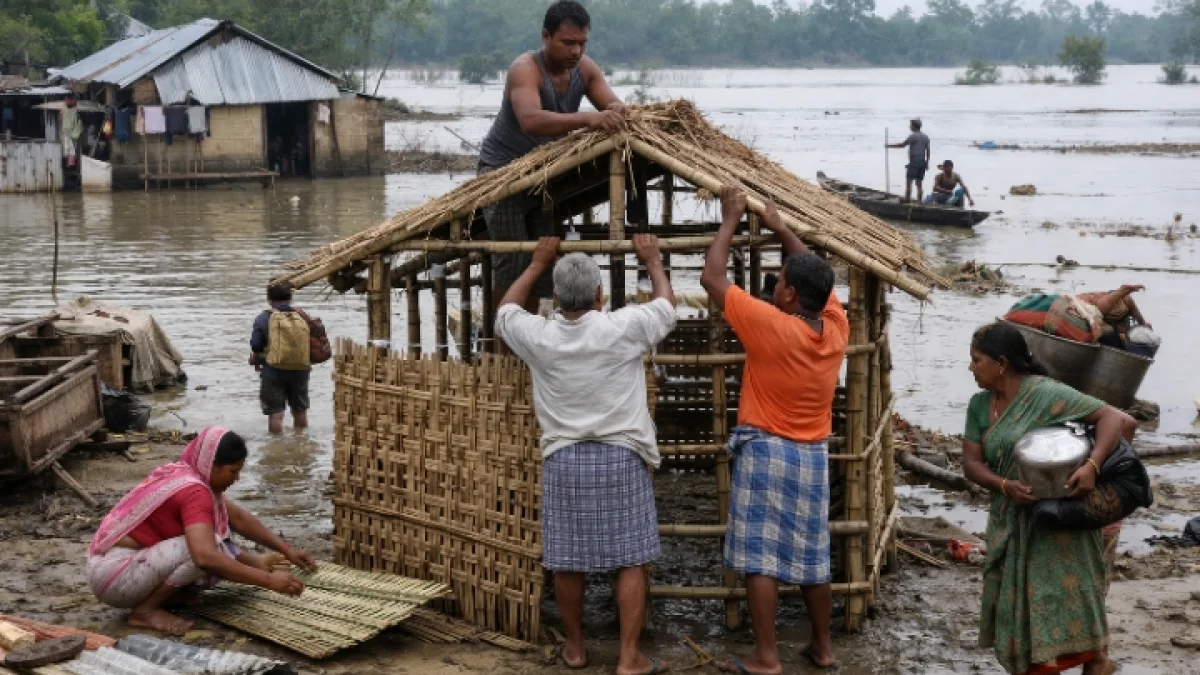 Villagers in Assam Rebuild Lives Amid Worsening Floods That Have Displaced Hundreds of Thousands