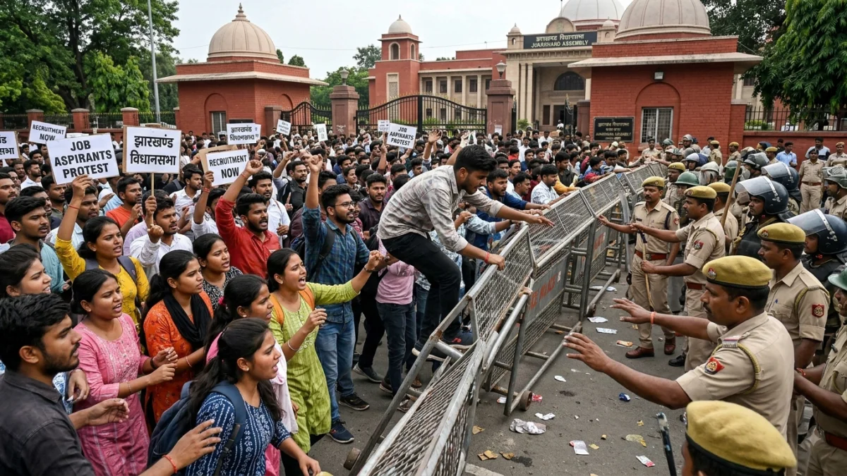 Job Aspirants Breach Barricades at Jharkhand Assembly