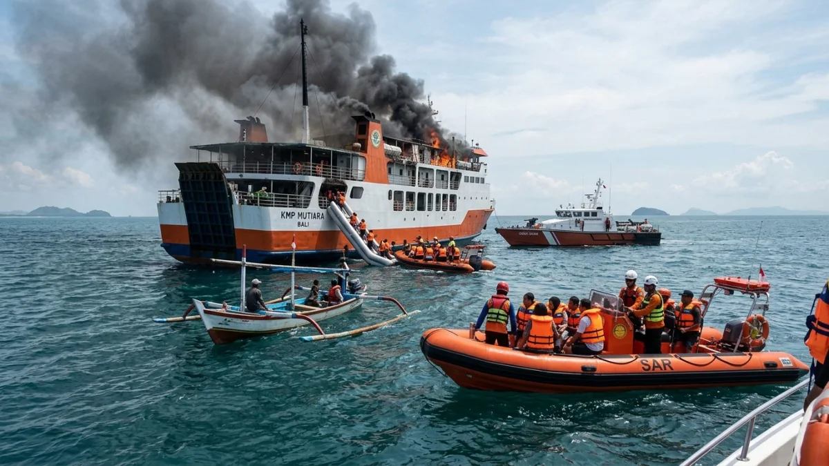 Rescuers Evacuate Passengers From Burning Ferry Near Bali