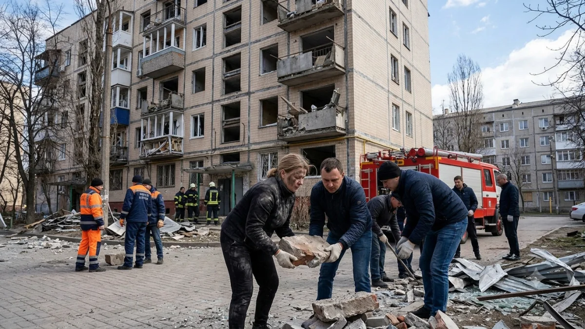 Kyiv Residents Rebuild After Overnight Missile Barrage Kills Dozens
